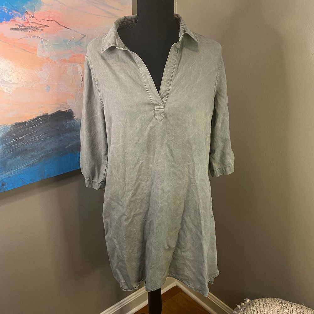 Anthropologie, Cloth & Stone: Light Denim Button Tencel Collared Dress, Medium